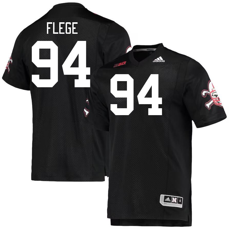 Men #94 Aidan Flege Nebraska Cornhuskers College Football Jerseys Stitched Sale-Black